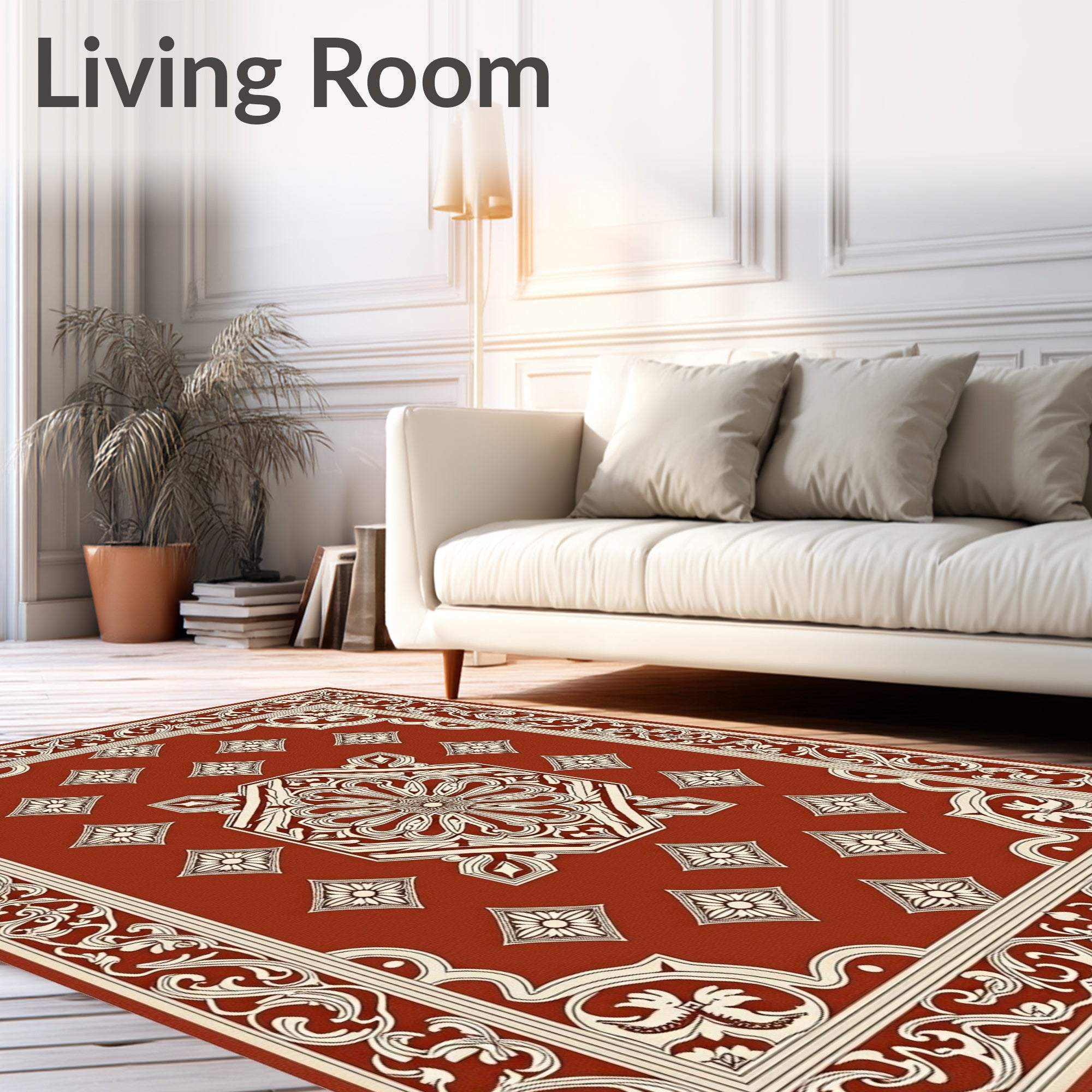 Ornate Red Cream Floral Medallion Rug