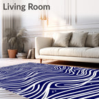 Deep Blue White Wavy Lines Design Rug