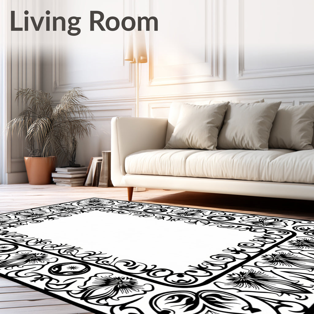 Ornate Floral And Foliage Pattern Border Rug