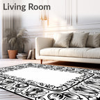 Ornate Floral And Foliage Pattern Border Rug