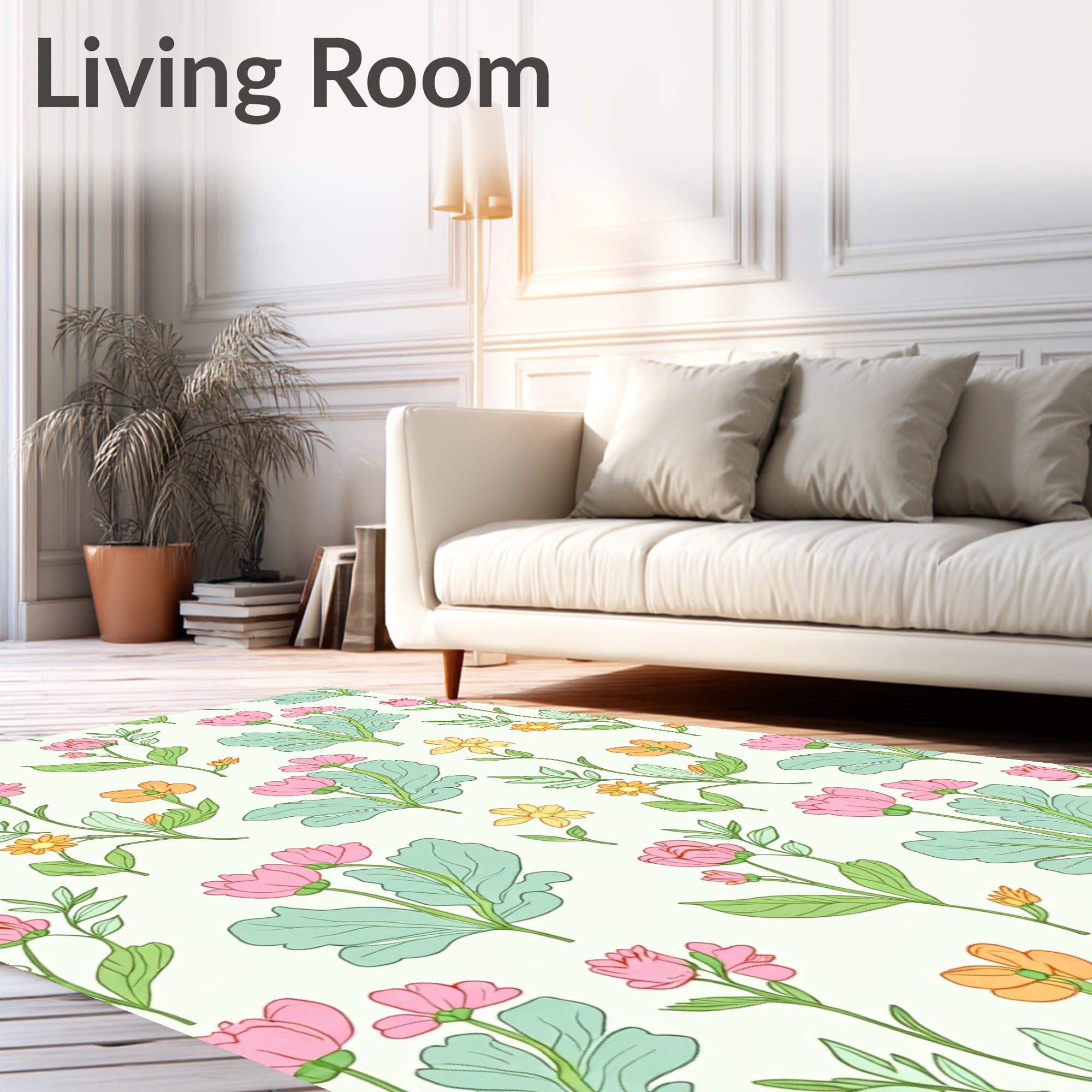 Whimsical Pink Yellow Floral Pattern Rug
