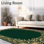 Ornate Gold Baroque Border Design Rug