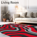 Abstract Red Gray Swirl Pattern Rug