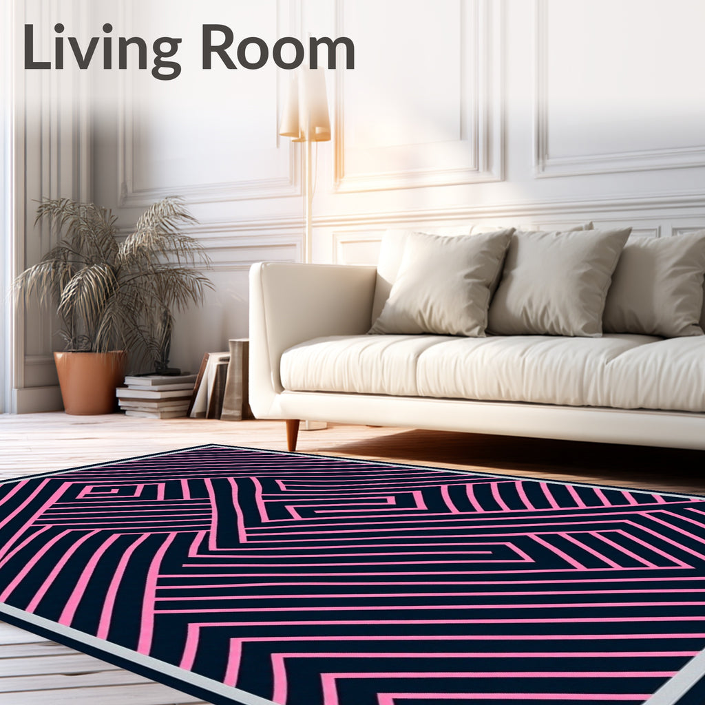 Pink Lines Geometric Maze Rug