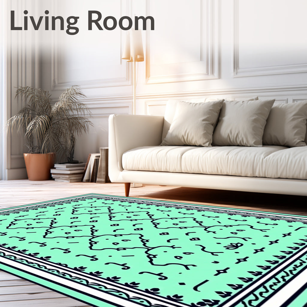Mint Green Geometric Art Deco Rug