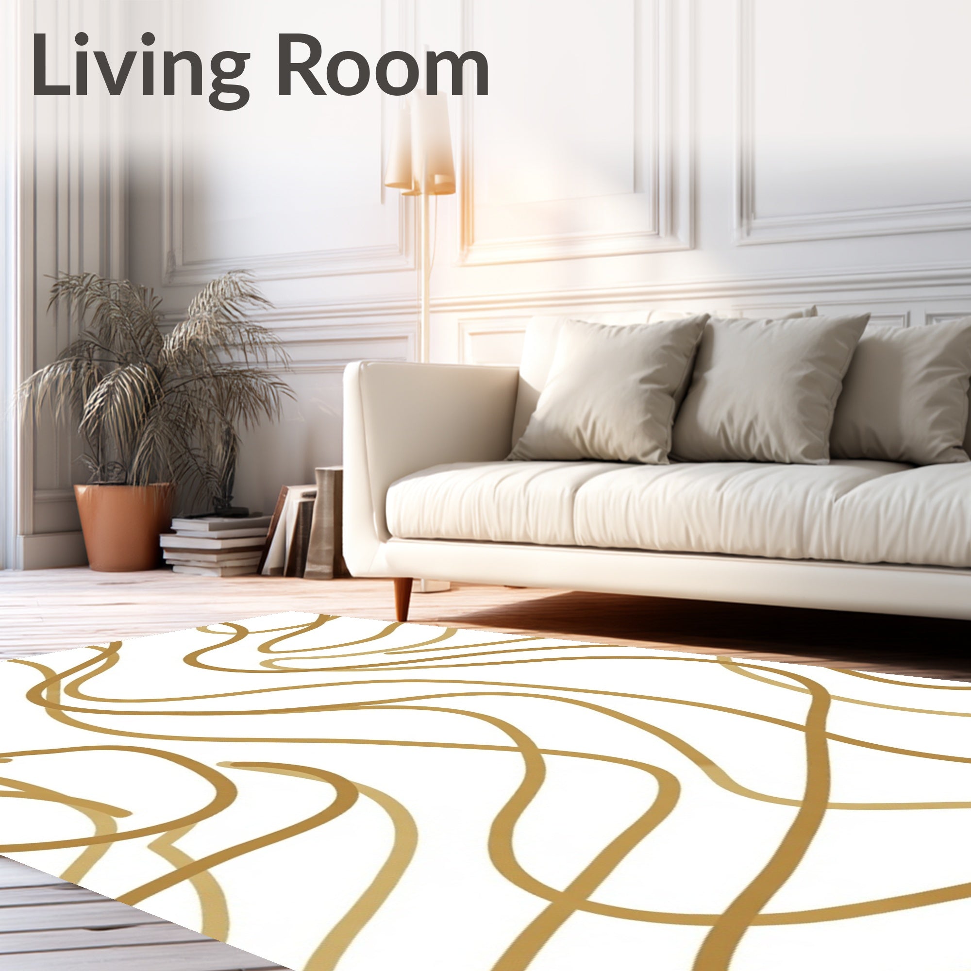 Abstract Gold Swirls Pattern Rug