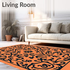 Ornate Floral Patterned Orange Rug