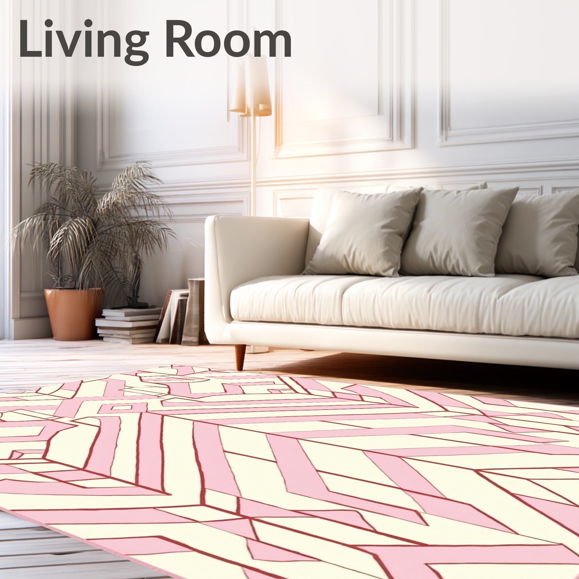 Geometric Pink Cream Art Deco Design Rug