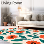 Retro Orange Floral Pattern Design Rug