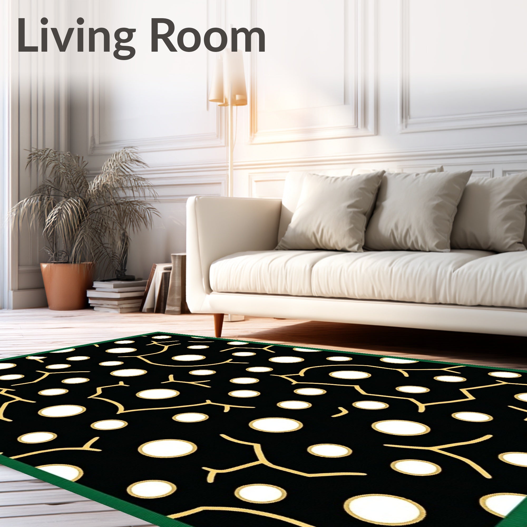 Black White Gold Abstract Circles Rug