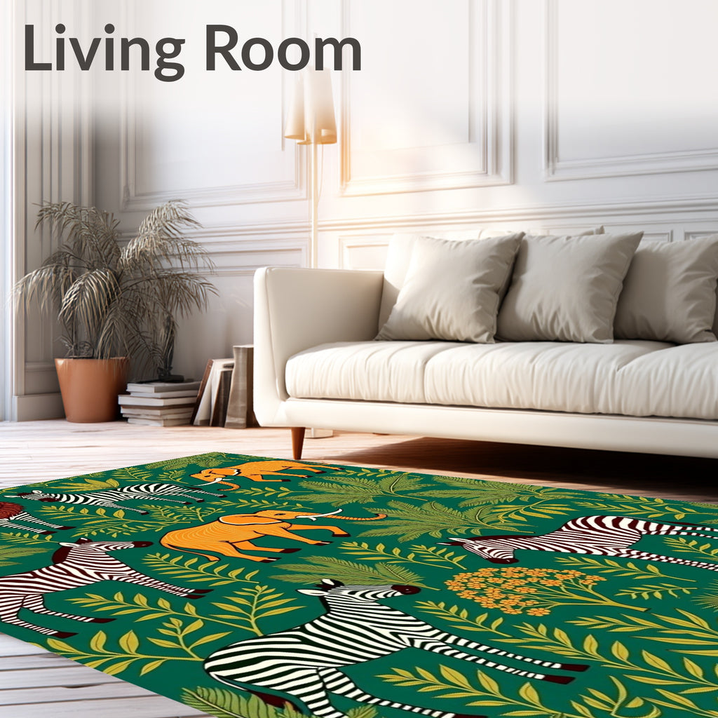 Jungle Safari Animals Botanical Print Rug
