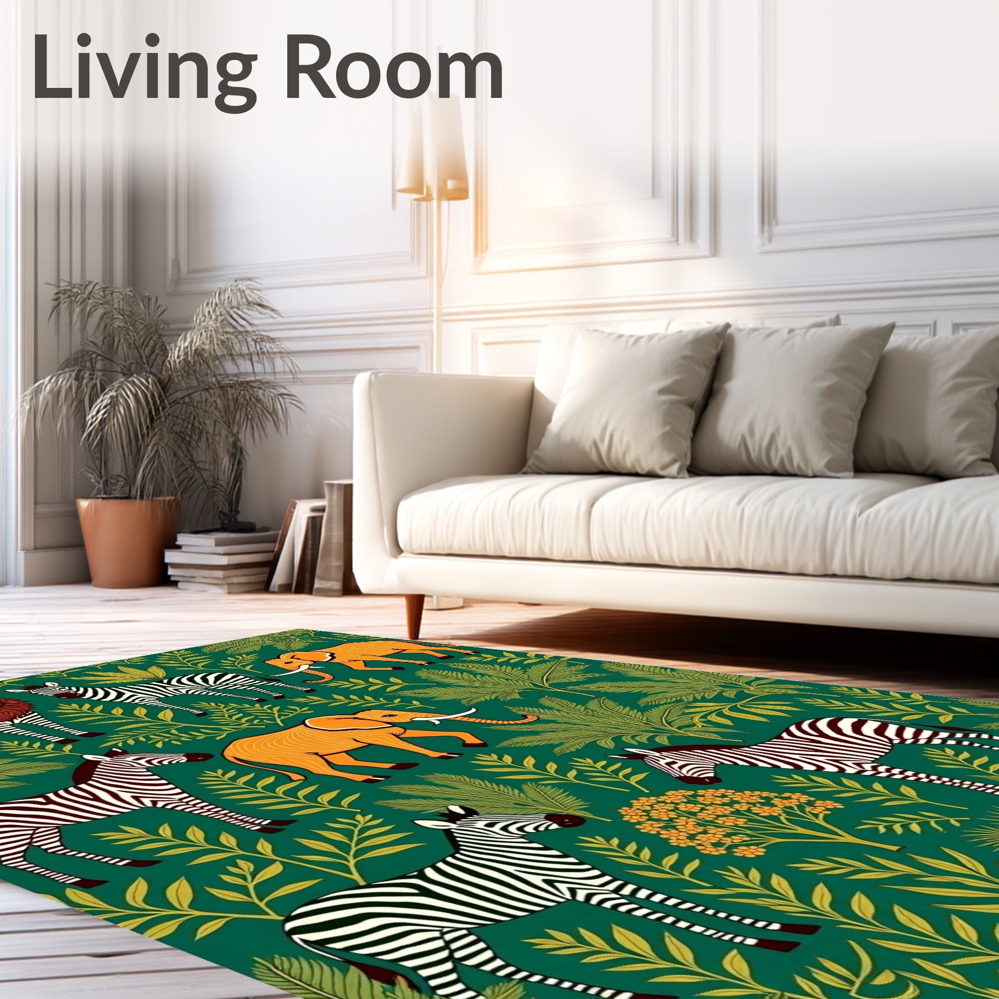 Jungle Safari Animals Botanical Print Rug