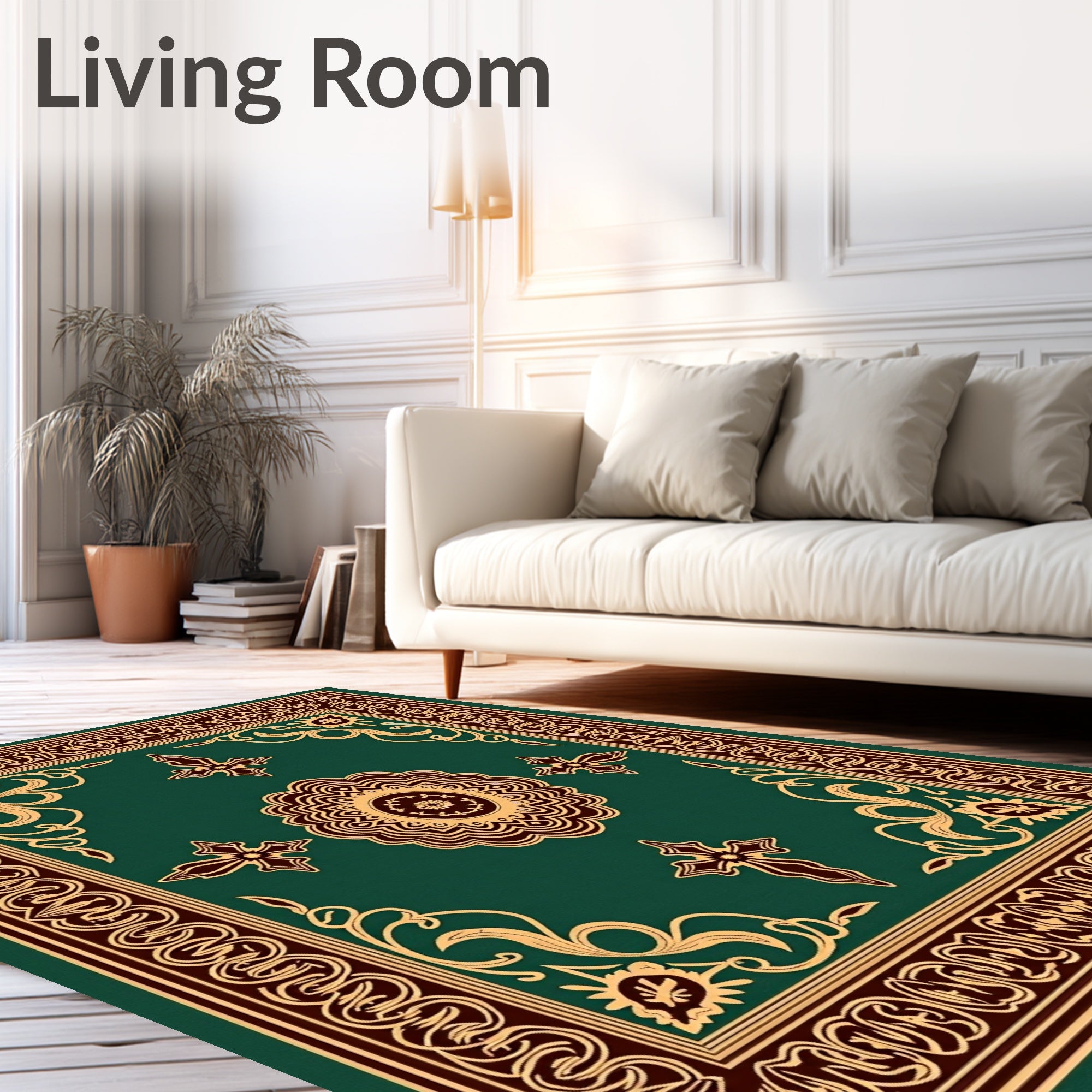 Ornate Floral Medallion Border Rug