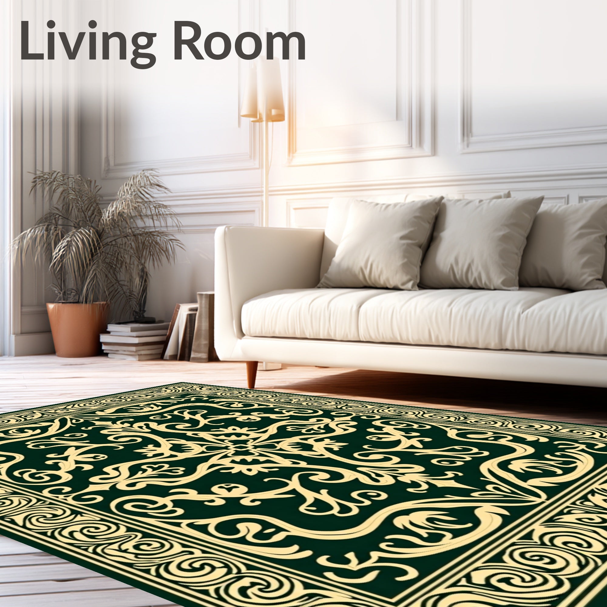 Intricate Floral Scrollwork Inlay Design Rug