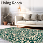Ornate Teal Floral Scroll Pattern Rug