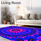 Vibrant Pink Blue Floral Mandala Design Rug