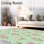 Pastel Pink White Daisy Pattern Rug