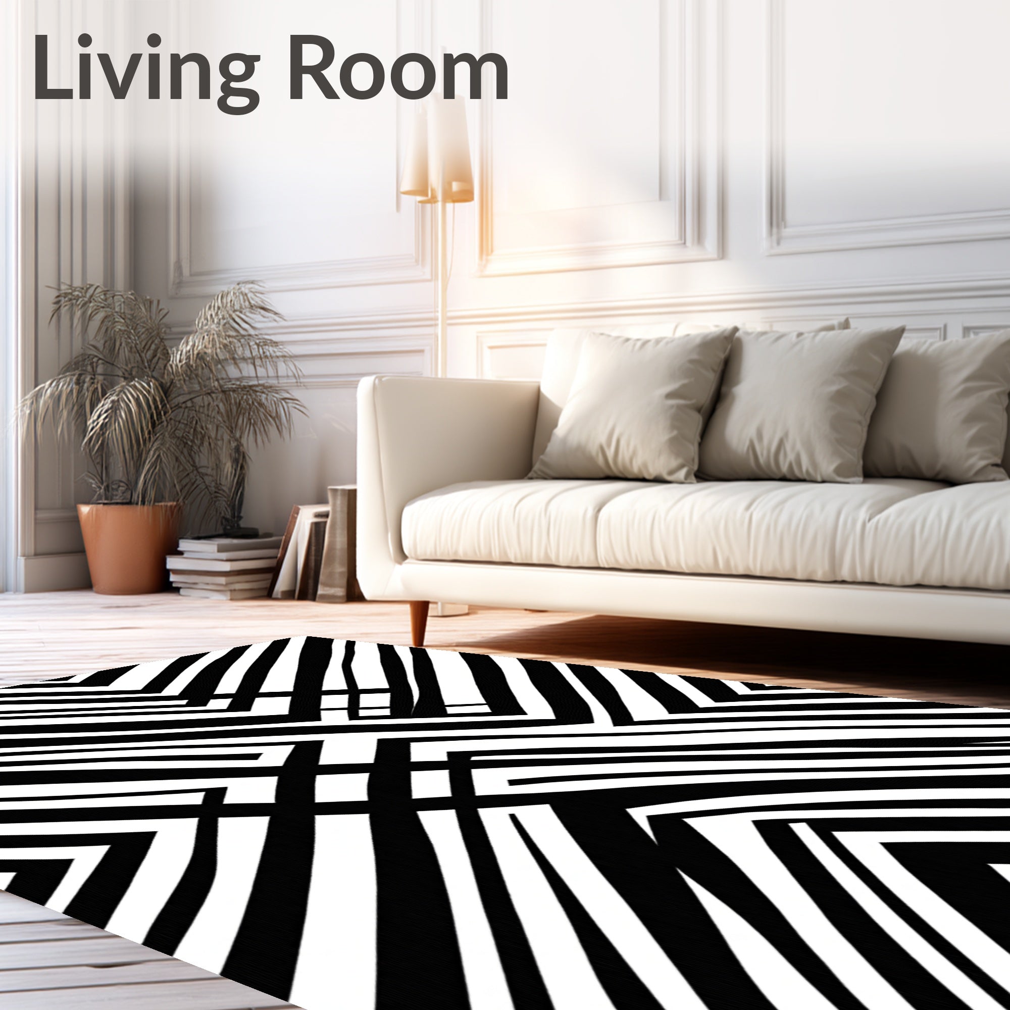 Sharp Angled Black White Geometric Pattern Rug