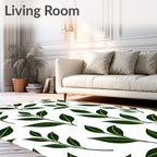 Elegant Dark Green Leaf Pattern Rug