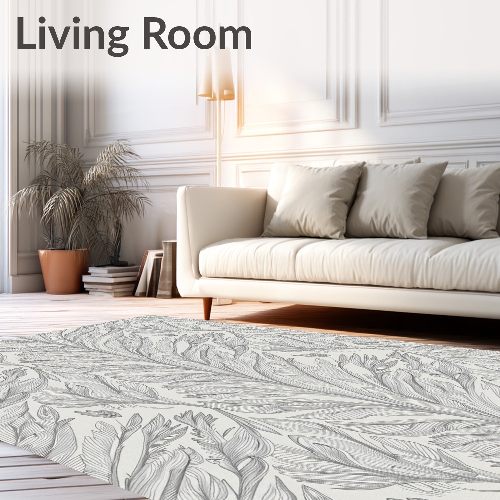 Feather Fan Pattern Delicate Lines Rug