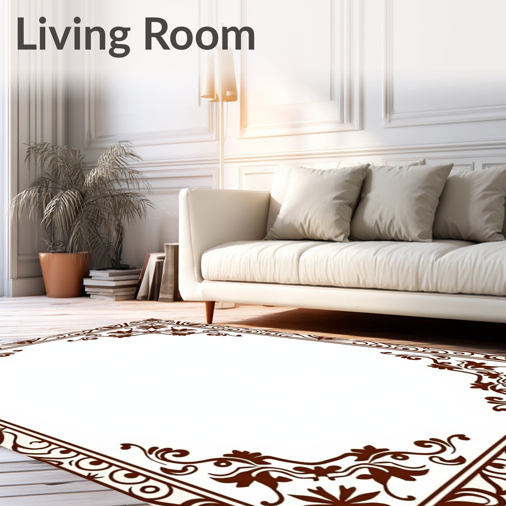 Elegant Scroll Floral Corner Border Rug