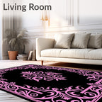 Ornate Pink Acanthus Scrollwork Square Design Rug
