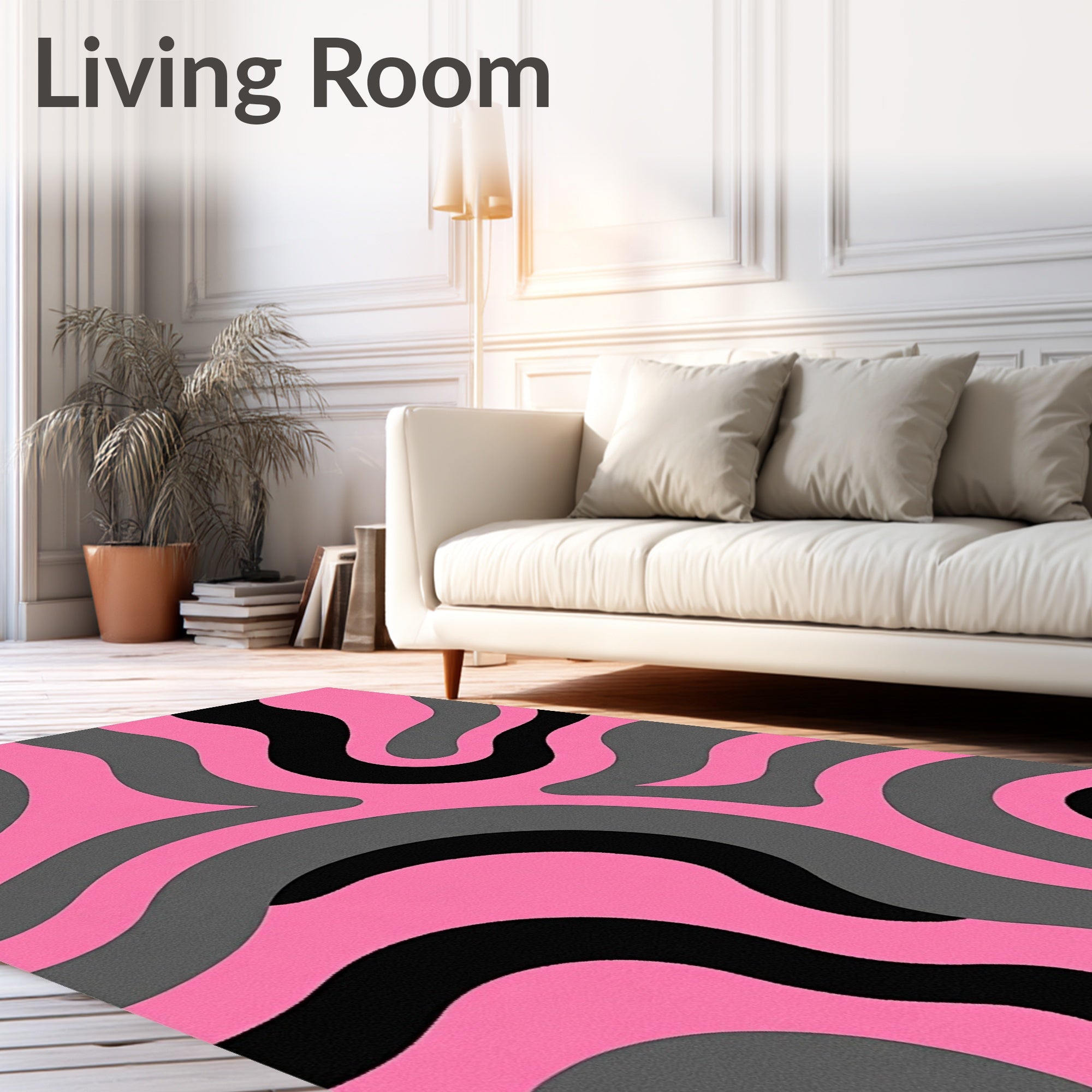 Retro Swirls Pink Grey Black Pattern Rug