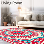 Bold Red Teal Geometric Mandala Design Rug
