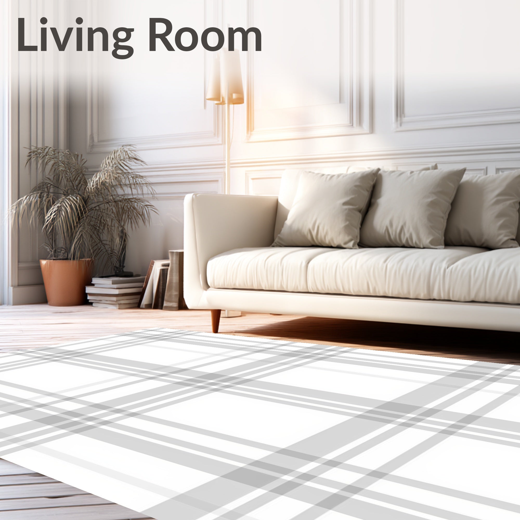 Subtle Grey Plaid Pattern Rug