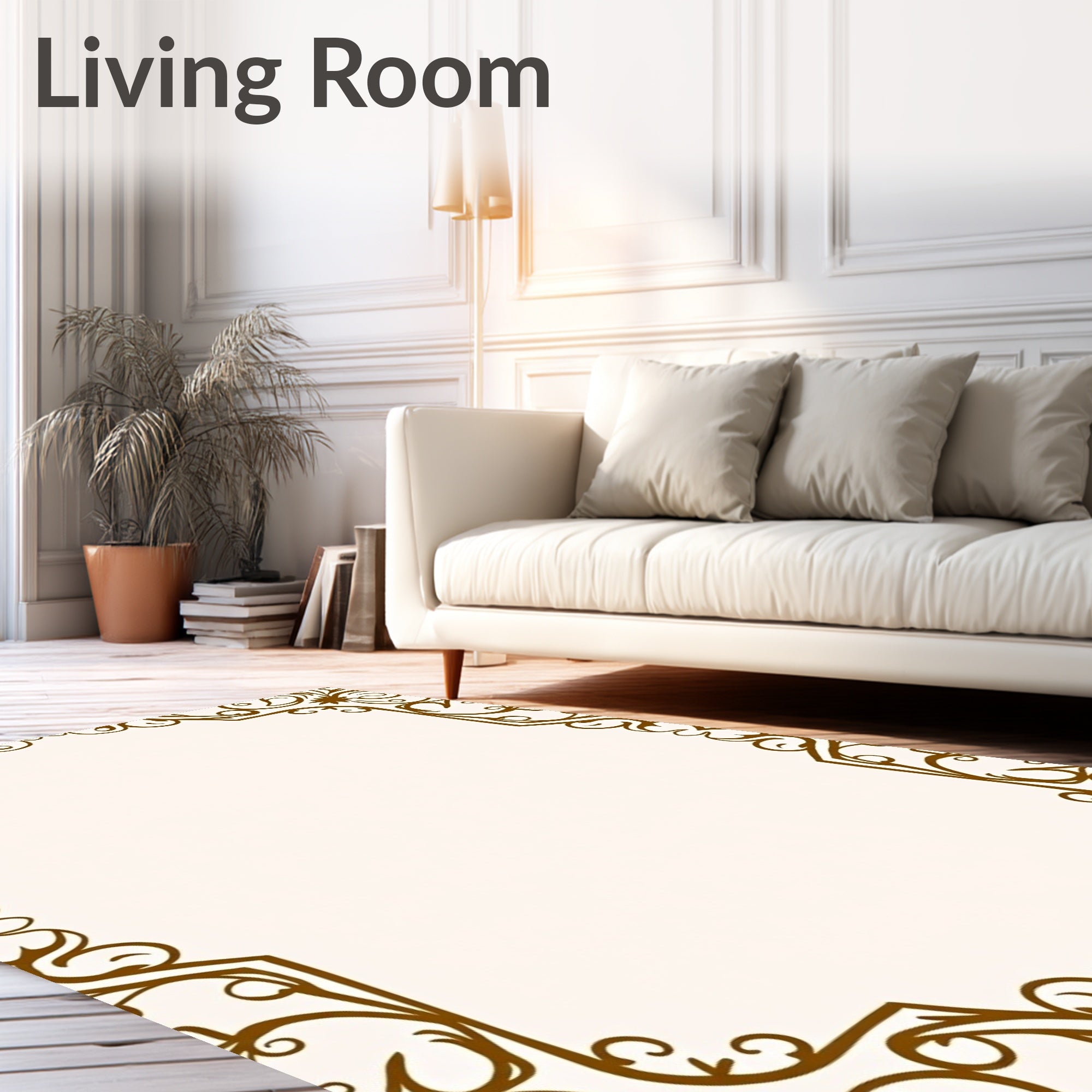 Ornate Flourish Border Design Rug