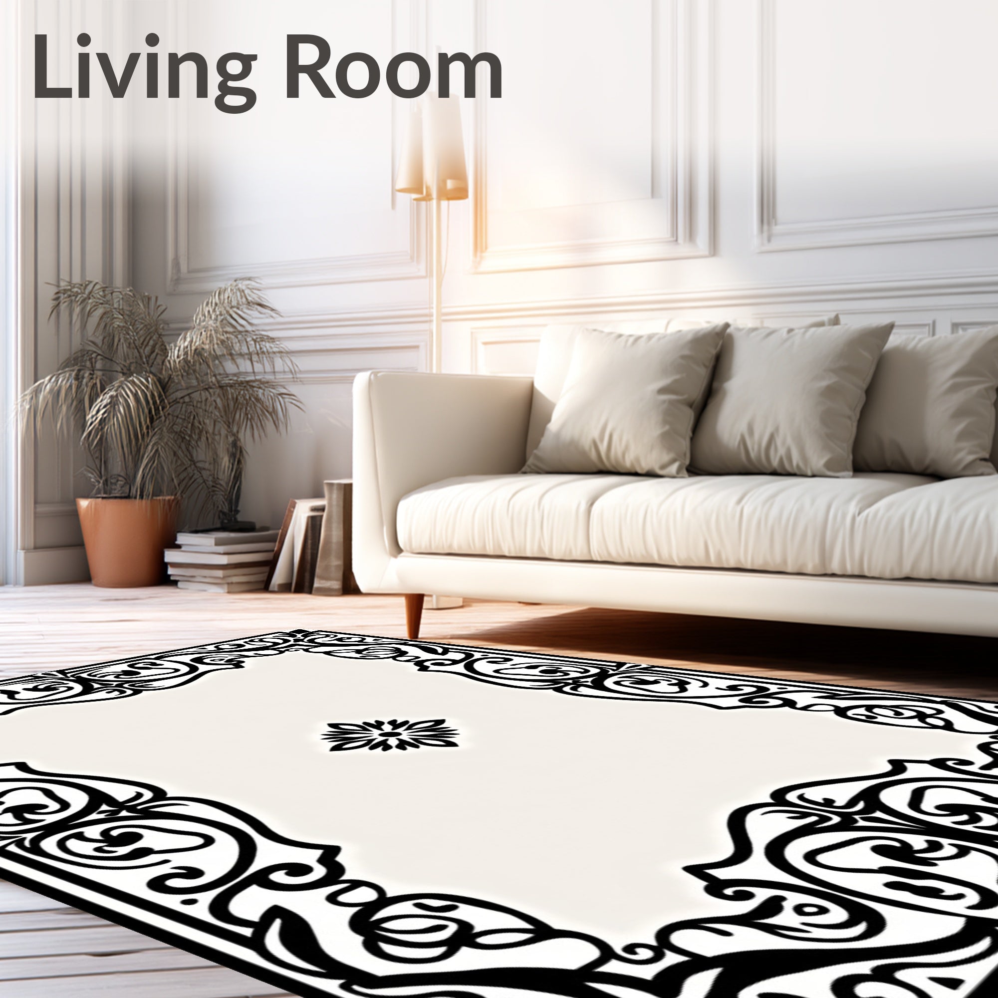 Ornate Black Scrollwork Decorative Cover Rug
