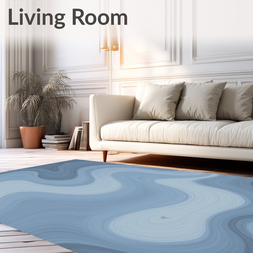 Abstract Swirling Blue Waves Rug