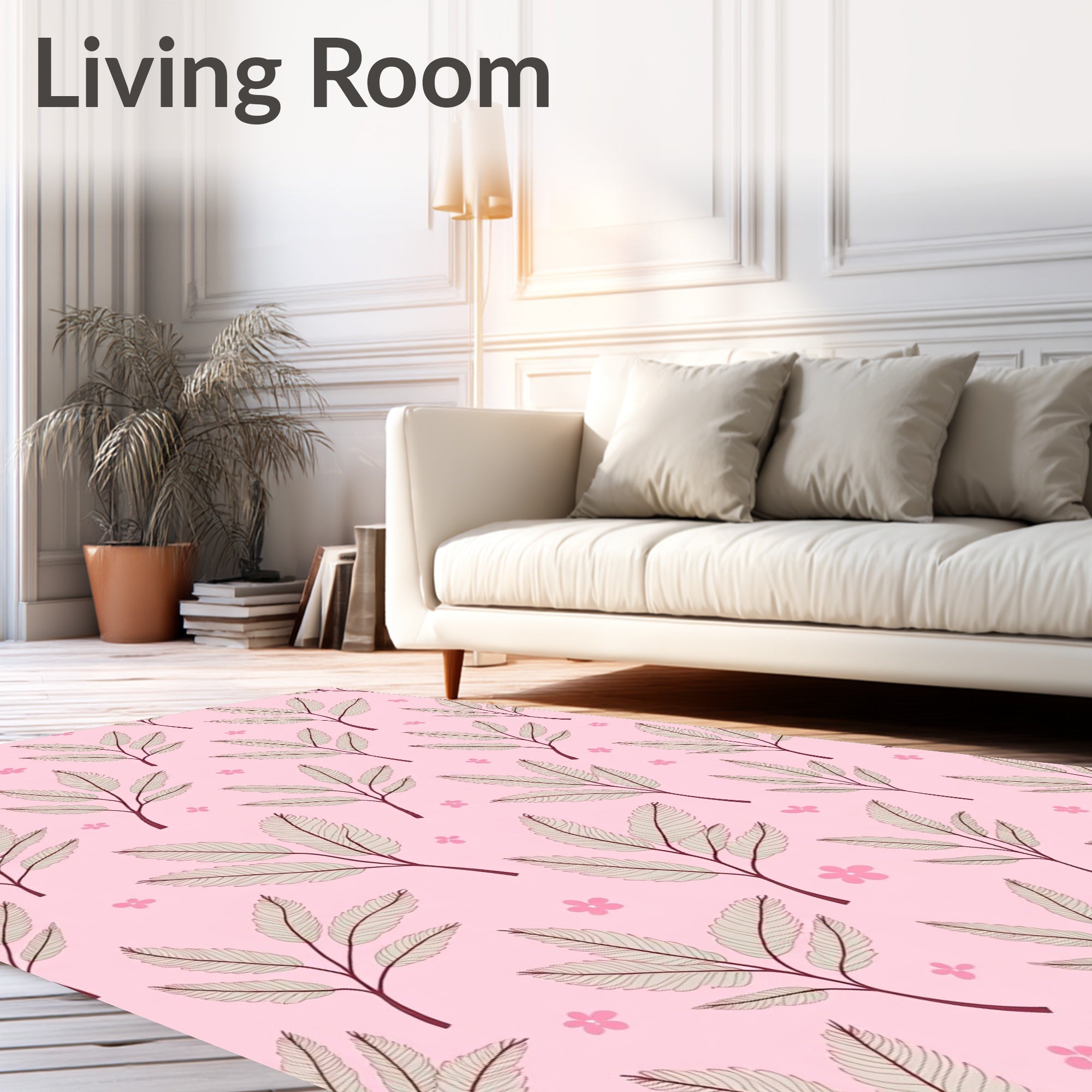 Delicate Pink Floral Leaf Pattern Rug