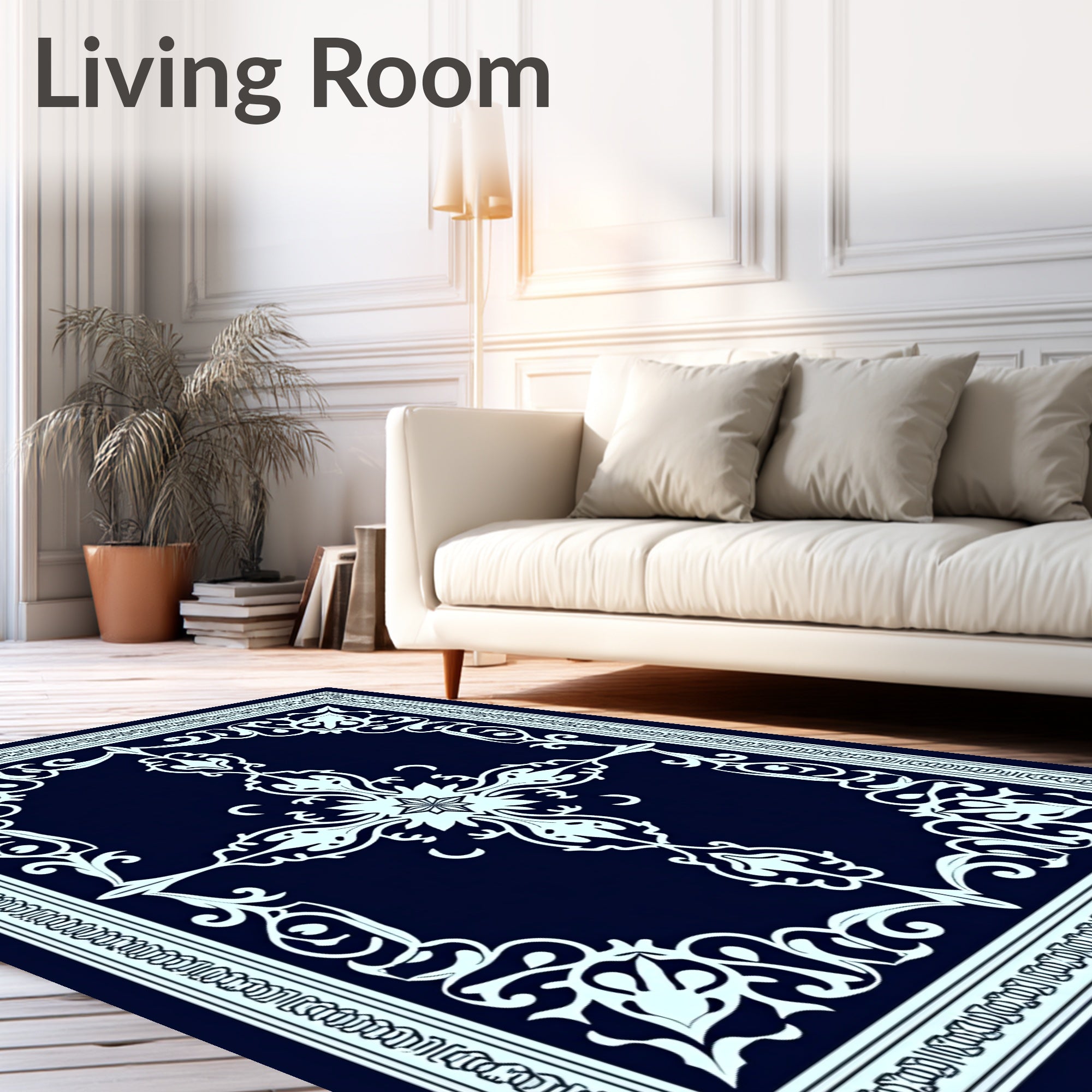 Ornate White Floral Classic Pattern Rug