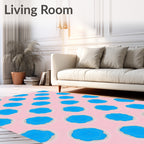 Whimsical Blue Circles Pink Pattern Rug