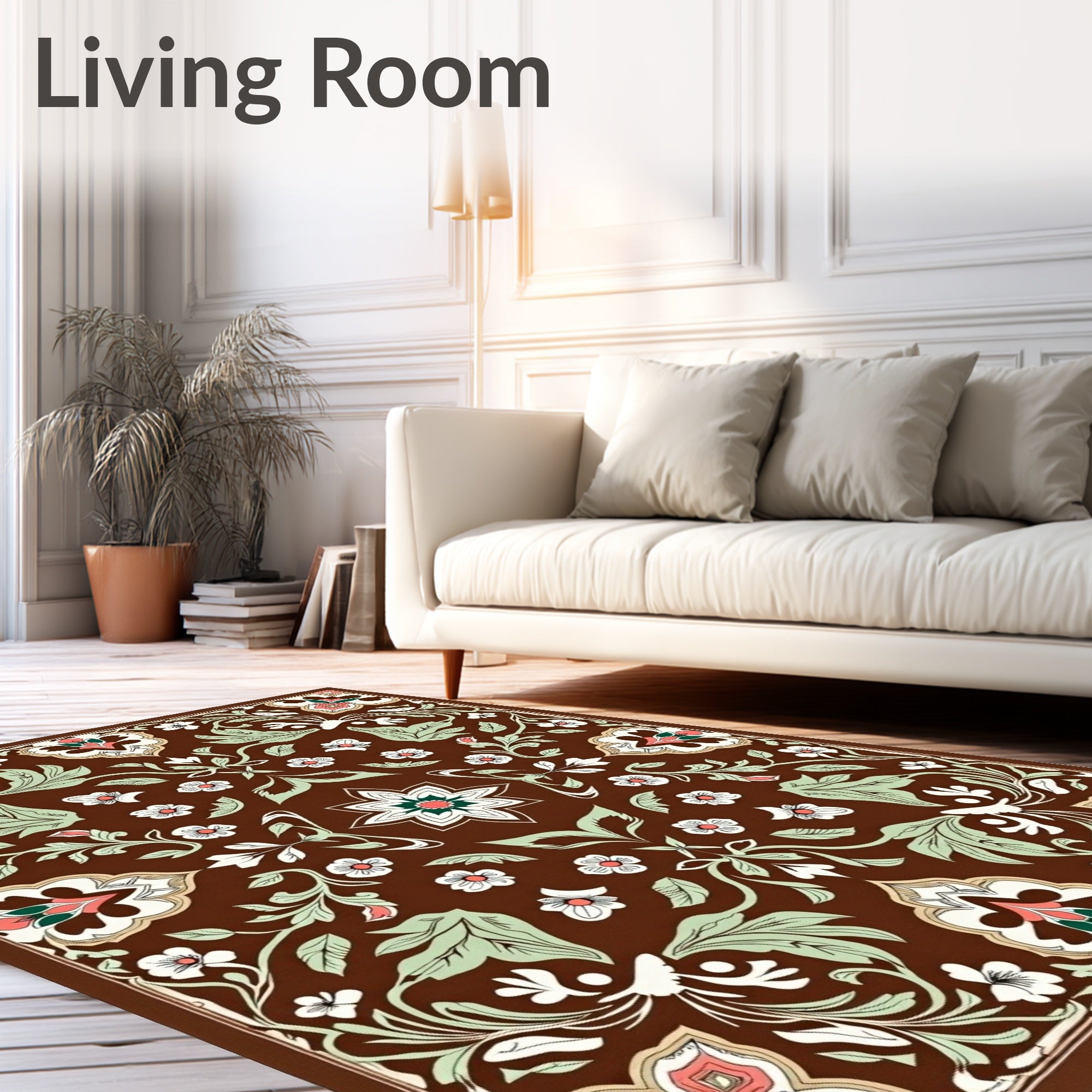 Ornate Floral Vines Detailed Rug
