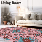 Pink Teal Brown Mandala Pattern Rug
