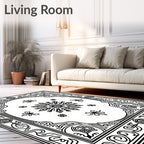 Black White Intricate Floral Mandala Rug