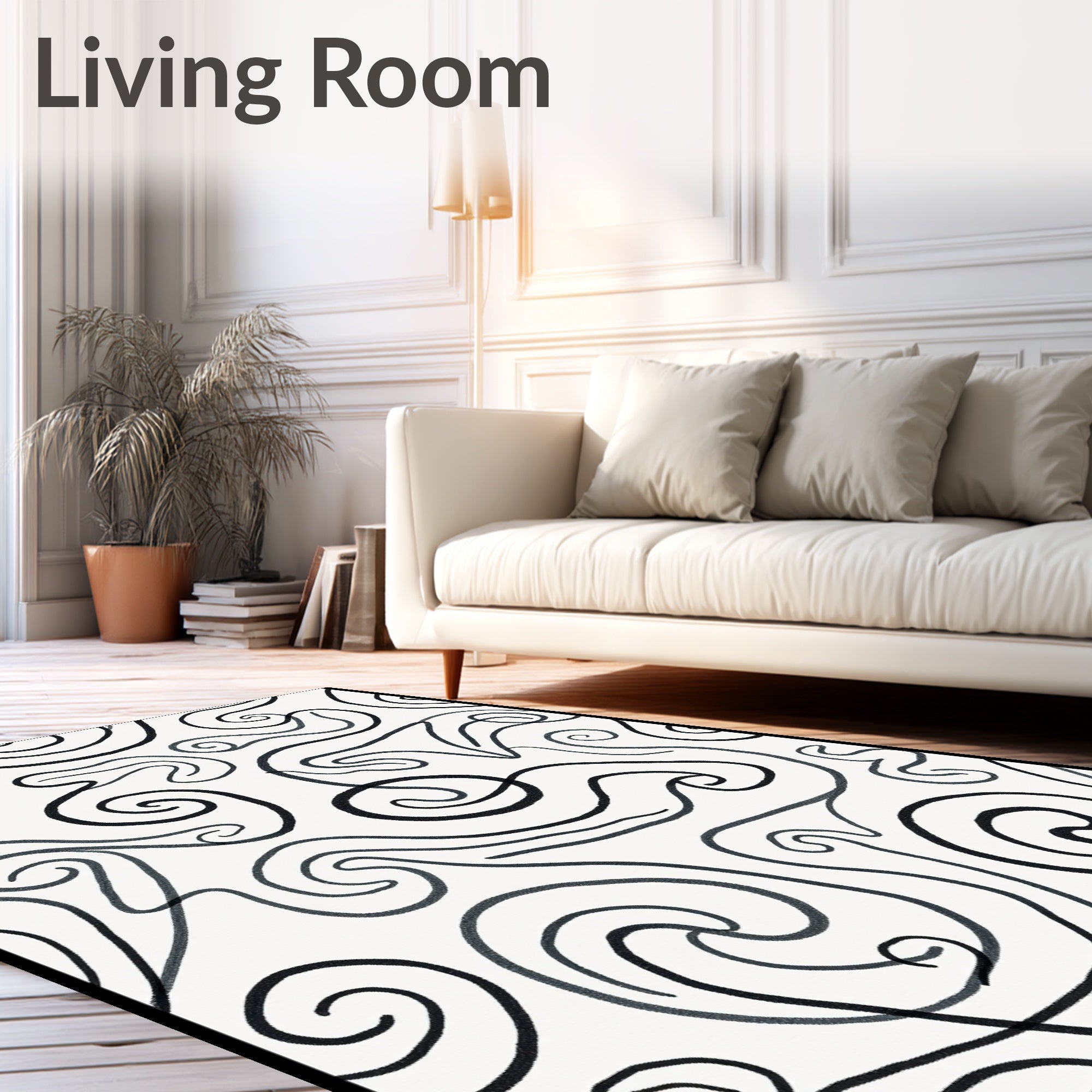 Abstract Swirls Black White Pattern Rug