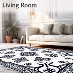Bold Black Contemporary Floral Pattern Rug