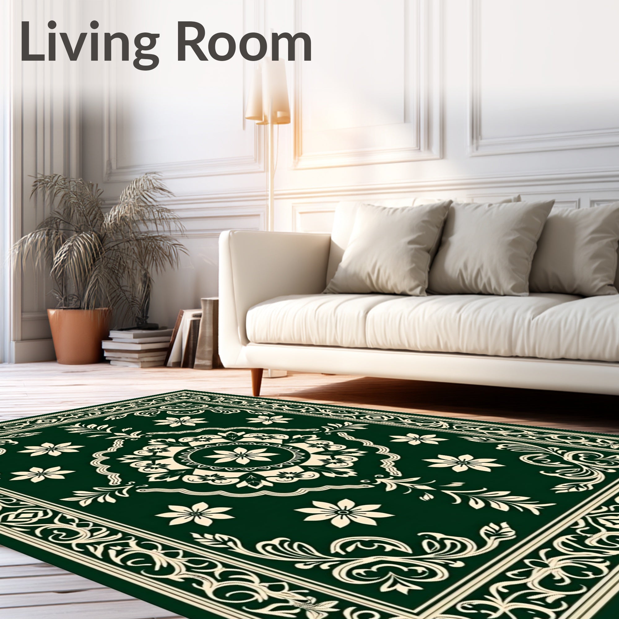 Elegant Floral Medallion Border Design Rug