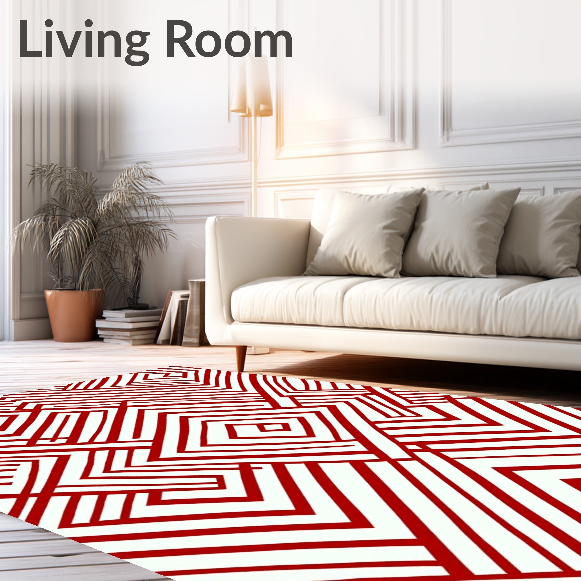 Red White Intersecting Geometric Lines Rug