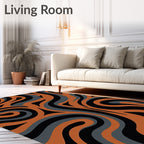 Wavy Abstract Black Orange Grey Pattern Rug