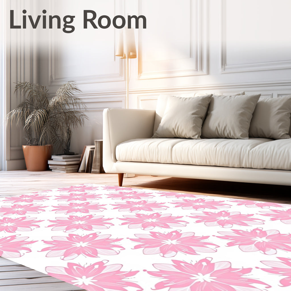 Pink Floral Patterned Abstract Design Rug