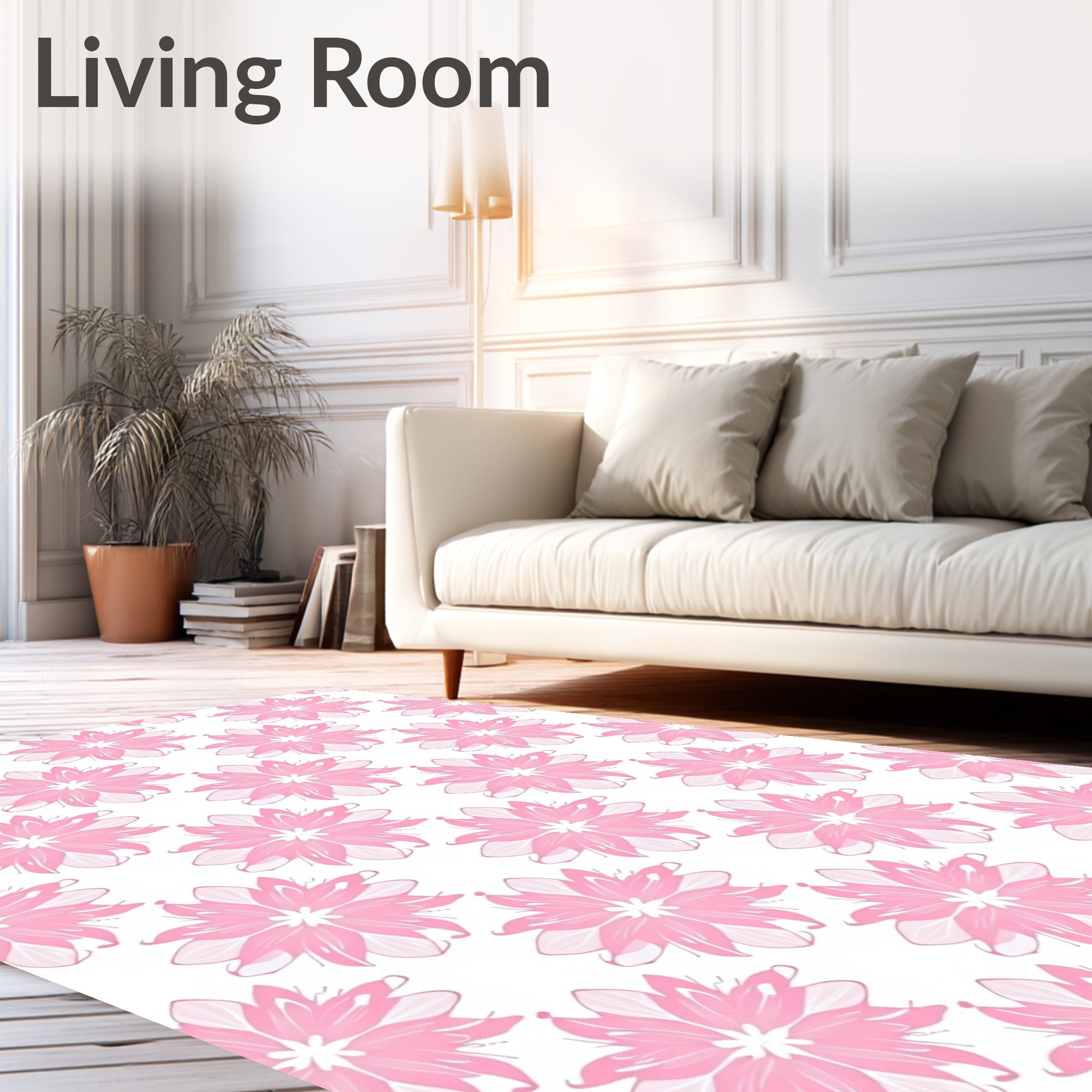 Pink Floral Patterned Abstract Design Rug