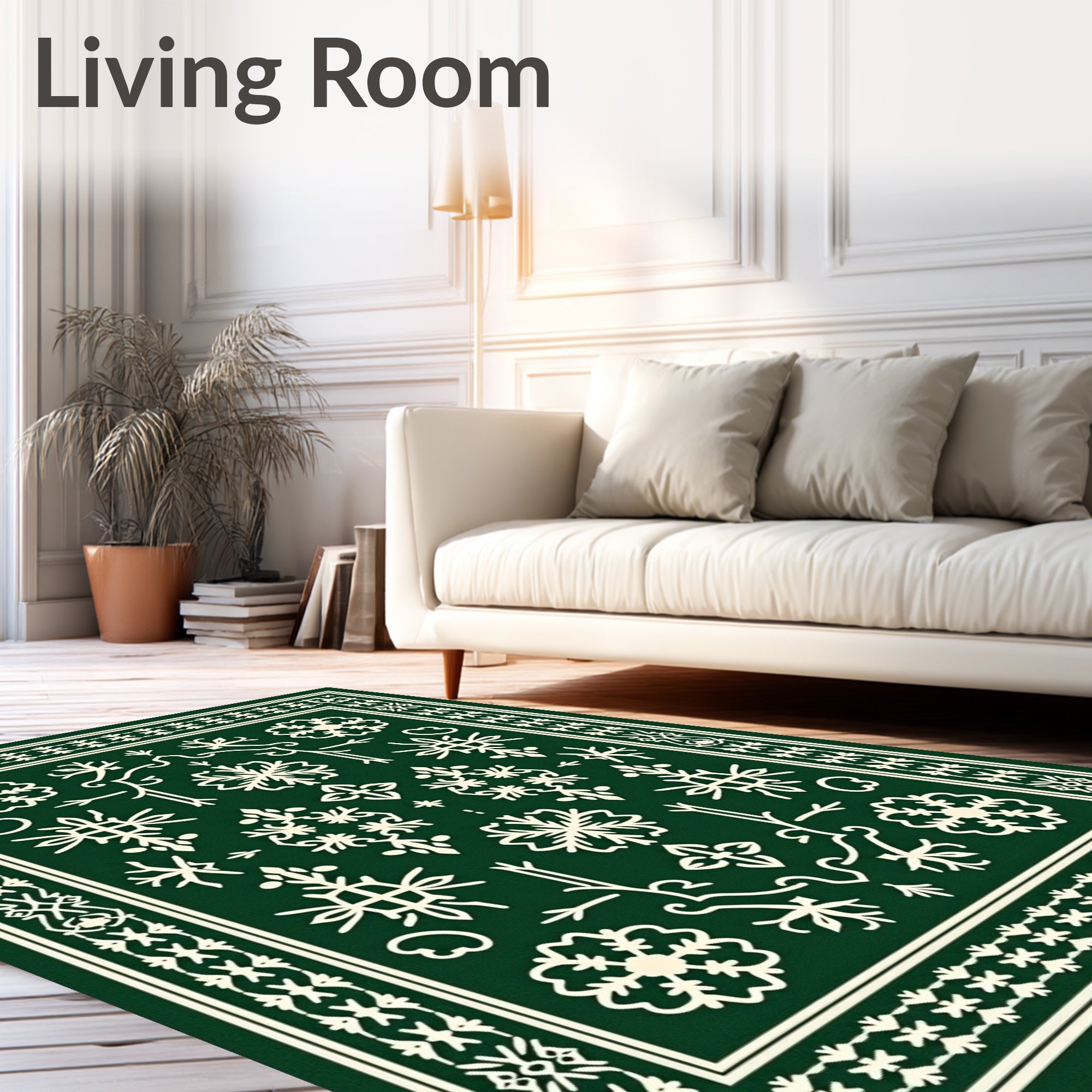 Green Snowflake Medallion Border Design Rug