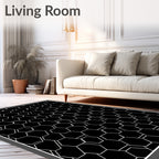 Black White Hexagonal Net Pattern Rug