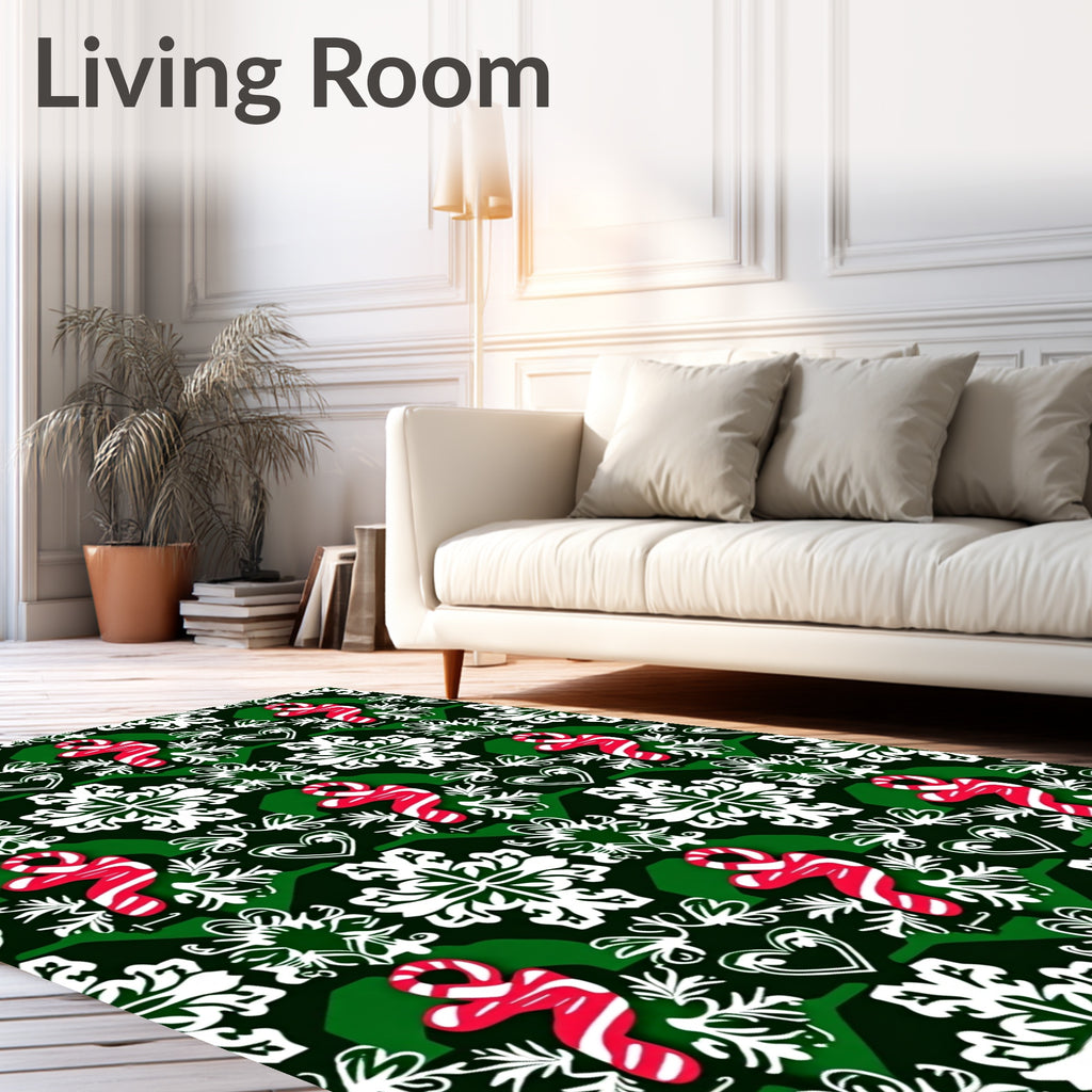 Red White Candy Cane Snowflake Hearts Rug