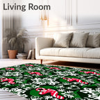 Red White Candy Cane Snowflake Hearts Rug
