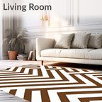 Brown White Geometric Maze Pattern Rug